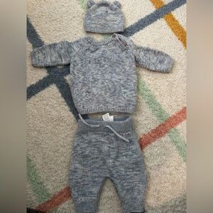 Knit Baby Sweater & Pants Set in Heathered Light Blue